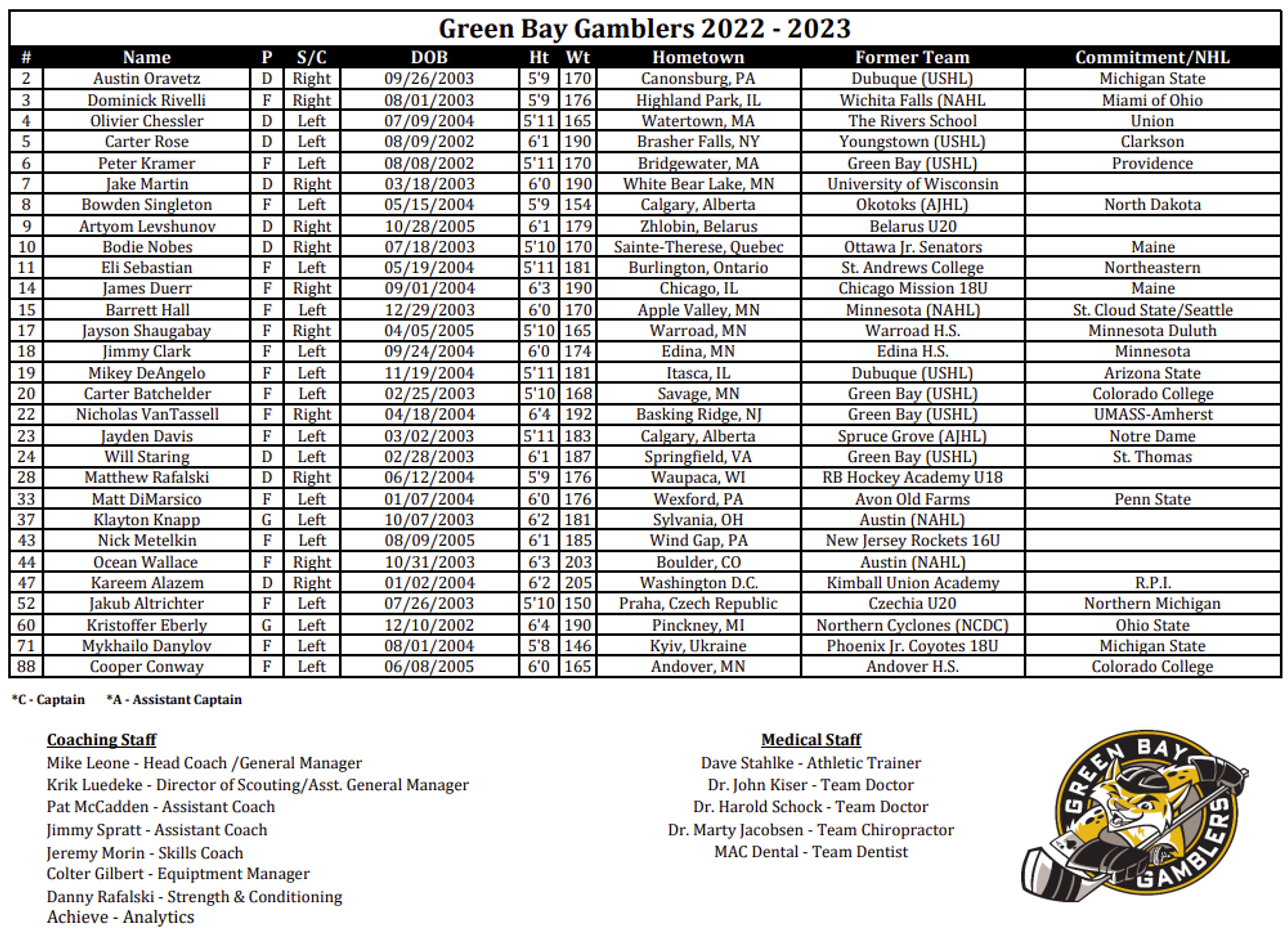 Bruins announce 2023 training camp roster