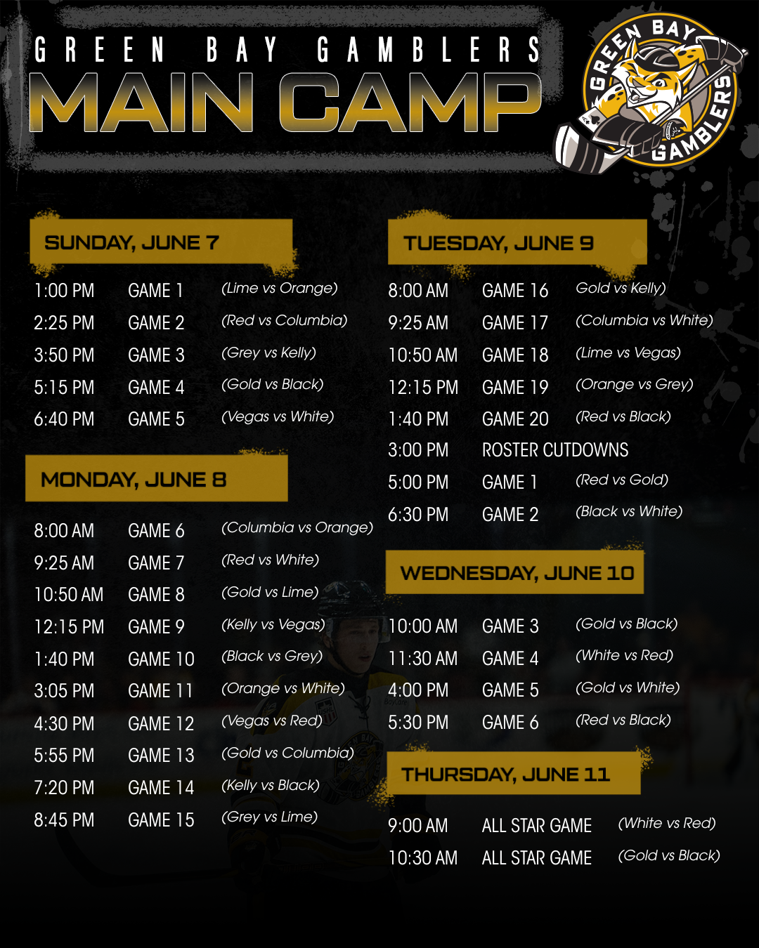 Green Bay Gamblers Main Camp Schedule