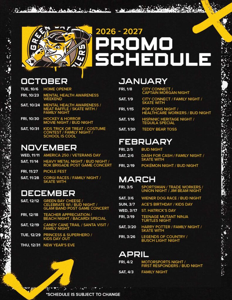 Promo schedule for the 2026-2027 Gamblers Season.